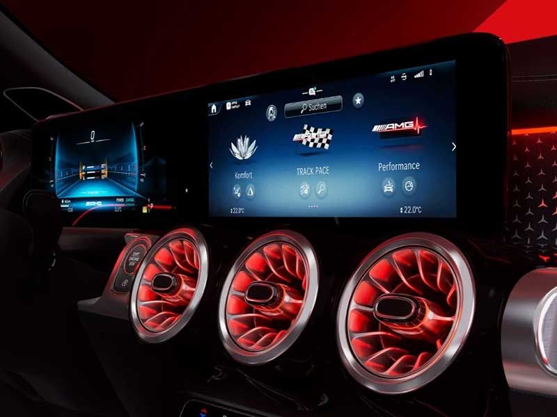 Widescreen Cockpit mit MBUX Multimediasystem und AMG-spezifischen Anzeige-Designs